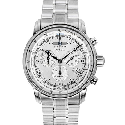 Orologio da uomo Zeppelin 100 Jahre cronografo in acciaio inossidabile quadrante bianco al quarzo 7680MB1