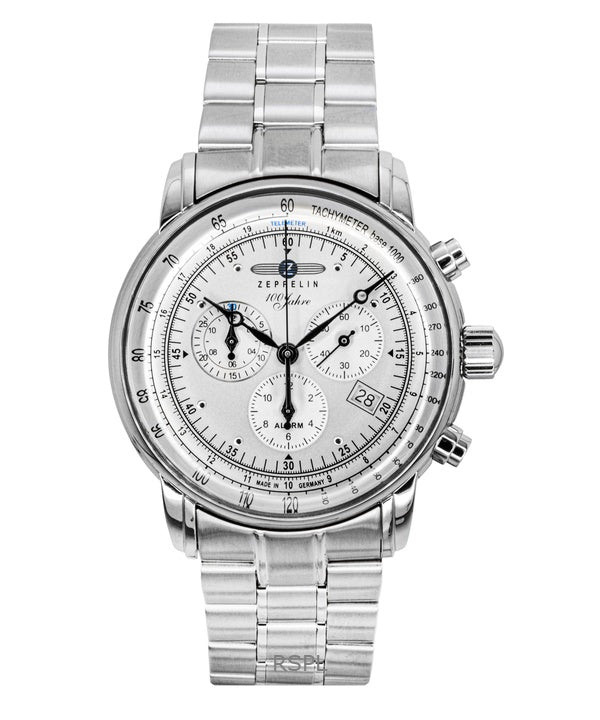 Orologio da uomo Zeppelin 100 Jahre cronografo in acciaio inossidabile quadrante bianco al quarzo 7680MB1