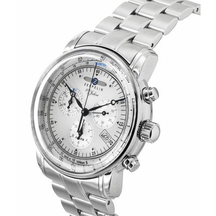 Orologio da uomo Zeppelin 100 Jahre cronografo in acciaio inossidabile quadrante bianco al quarzo 7680MB1