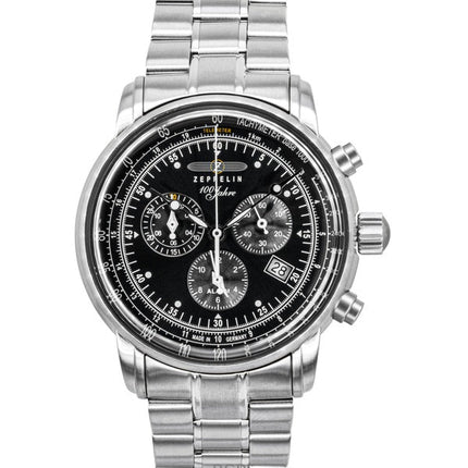 Orologio da uomo Zeppelin 100 Jahre cronografo in acciaio inossidabile quadrante nero al quarzo 7680MB2