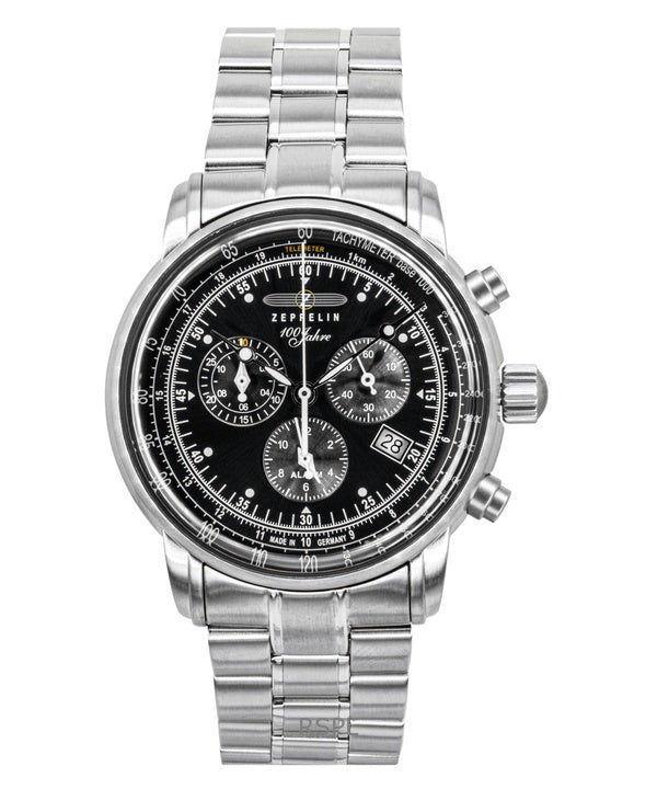 Orologio da uomo Zeppelin 100 Jahre cronografo in acciaio inossidabile quadrante nero al quarzo 7680MB2