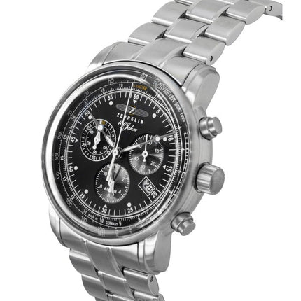 Orologio da uomo Zeppelin 100 Jahre cronografo in acciaio inossidabile quadrante nero al quarzo 7680MB2