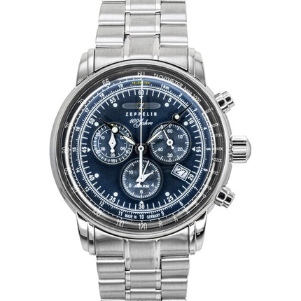 Orologio da uomo Zeppelin 100 Jahre cronografo in acciaio inossidabile quadrante blu al quarzo 7680MB3