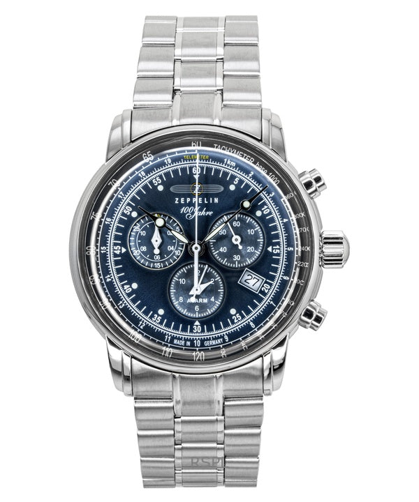 Orologio da uomo Zeppelin 100 Jahre cronografo in acciaio inossidabile quadrante blu al quarzo 7680MB3