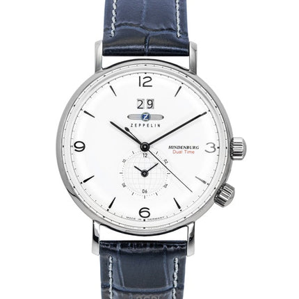 Orologio da uomo Zeppelin Hindenburg con cinturino in pelle blu e quadrante bianco al quarzo 80441