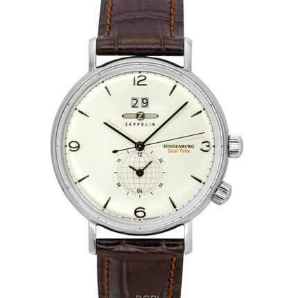 Orologio da uomo Zeppelin Hindenburg con cinturino in pelle marrone e quadrante beige al quarzo 80445