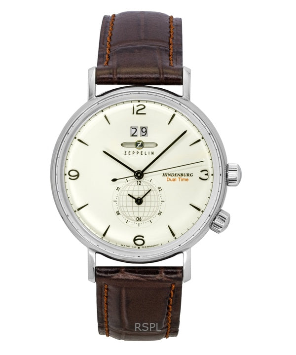 Orologio da uomo Zeppelin Hindenburg con cinturino in pelle marrone e quadrante beige al quarzo 80445