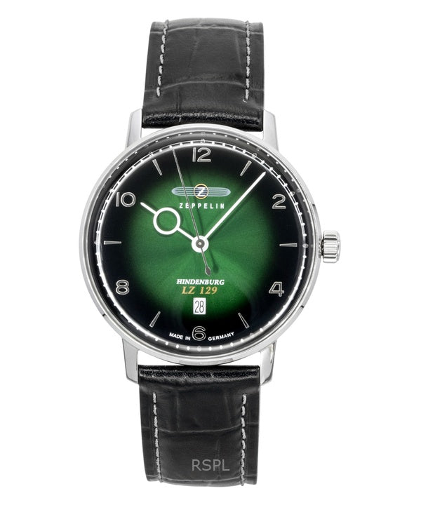 Zeppelin LZ 129 Hindenburg cinturino in pelle quadrante verde al quarzo 80484 orologio da uomo