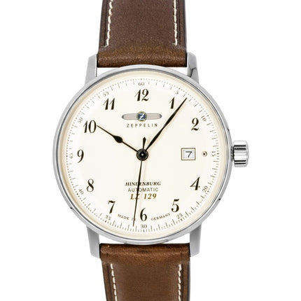 Orologio da uomo Zeppelin LZ129 Hindenburg con cinturino in pelle, quadrante beige e movimento automatico, modello 80565.