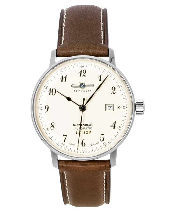 Orologio da uomo Zeppelin LZ129 Hindenburg con cinturino in pelle, quadrante beige e movimento automatico, modello 80565.
