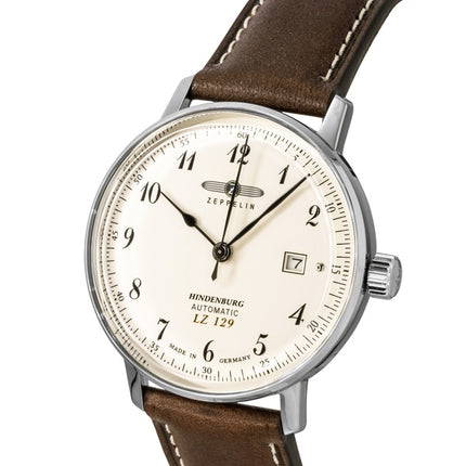 Orologio da uomo Zeppelin LZ129 Hindenburg con cinturino in pelle, quadrante beige e movimento automatico, modello 80565.
