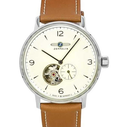 Orologio da uomo Zeppelin LZ129 Hindenburg con cinturino in pelle a cuore aperto quadrante beige automatico 80665N