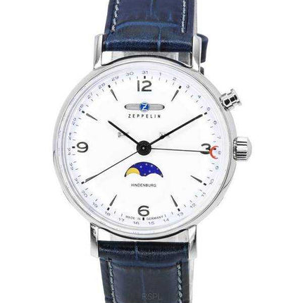 Orologio da uomo Zeppelin LZ 129 Hindenburg cinturino in pelle fasi lunari quadrante bianco quarzo 80761