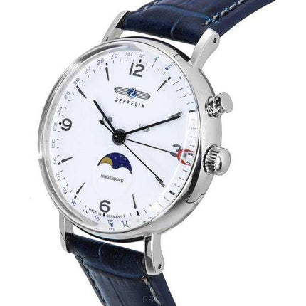 Orologio da uomo Zeppelin LZ 129 Hindenburg cinturino in pelle fasi lunari quadrante bianco quarzo 80761