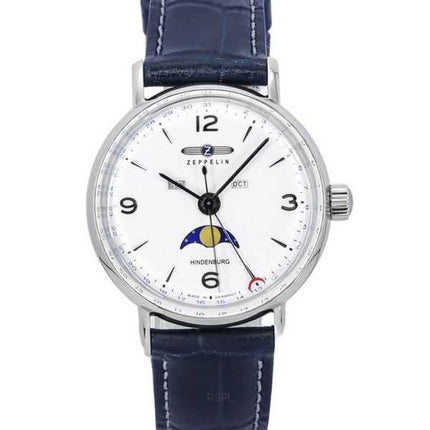 Zeppelin LZ129 Hindenburg fasi lunari cinturino in pelle quadrante bianco quarzo 80771 orologio da uomo