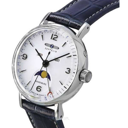 Zeppelin LZ129 Hindenburg fasi lunari cinturino in pelle quadrante bianco quarzo 80771 orologio da uomo