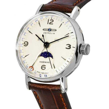 Orologio da uomo Zeppelin LZ 129 Hindenburg con cinturino in pelle Moon Phase quadrante beige al quarzo 80775