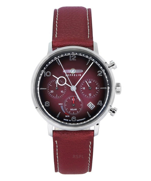 Zeppelin LZ129 Hindenburg Cronografo Cinturino in Pelle Vegana Quadrante Rosso Solare 80862N Orologio da Uomo