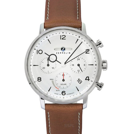 Zeppelin LZ129 Hindenburg Cronografo Cinturino in Pelle Marrone Quadrante Beige Solare 80865N Orologio da Uomo