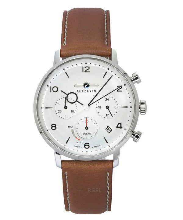 Zeppelin LZ129 Hindenburg Cronografo Cinturino in Pelle Marrone Quadrante Beige Solare 80865N Orologio da Uomo