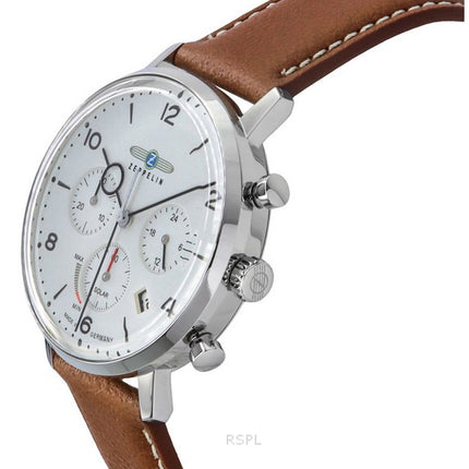 Zeppelin LZ129 Hindenburg Cronografo Cinturino in Pelle Marrone Quadrante Beige Solare 80865N Orologio da Uomo