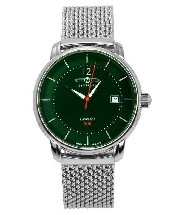 Orologio da uomo Zeppelin LZ120 Bodensee in acciaio inossidabile con quadrante verde automatico 8160M4