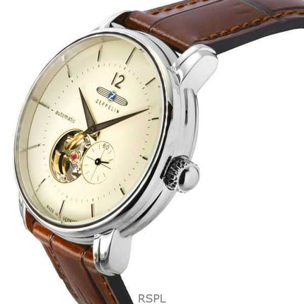 Zeppelin LZ-120 Bodensee Cinturino in pelle Beige Quadrante a cuore aperto Orologio automatico 81661 da uomo