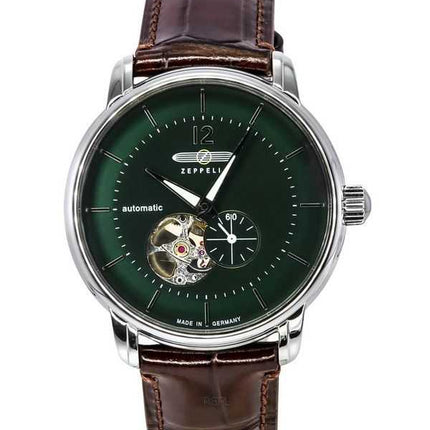 Zeppelin LZ 120 Bodensee cinturino in pelle cuore aperto quadrante verde automatico 81664 orologio da uomo