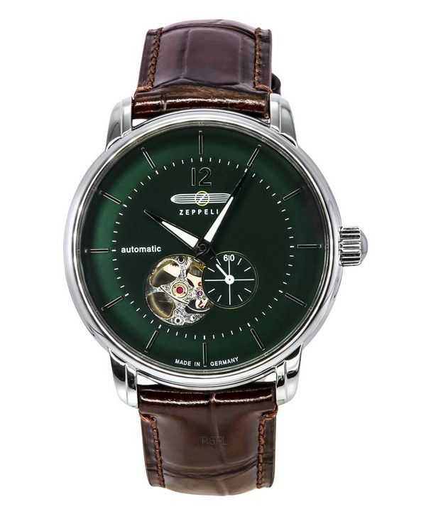 Zeppelin LZ 120 Bodensee cinturino in pelle cuore aperto quadrante verde automatico 81664 orologio da uomo