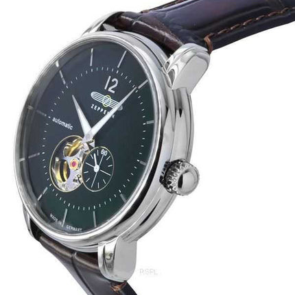 Zeppelin LZ 120 Bodensee cinturino in pelle cuore aperto quadrante verde automatico 81664 orologio da uomo