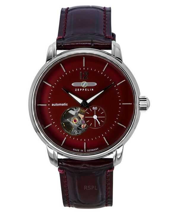 Zeppelin LZ 120 Bodensee Cinturino in pelle Rosso Quadrante a cuore aperto Orologio automatico 81665 da uomo