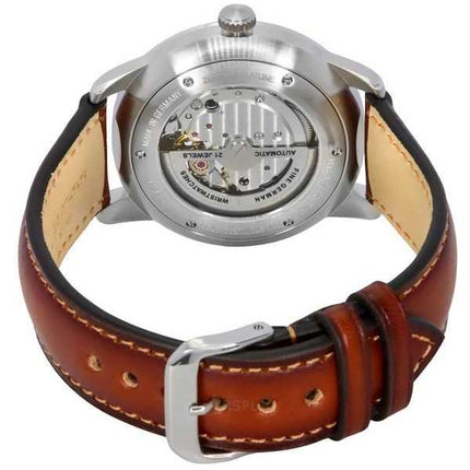 Orologio da uomo Zeppelin Flatline con cinturino in pelle verde e quadrante a cuore aperto automatico 83644