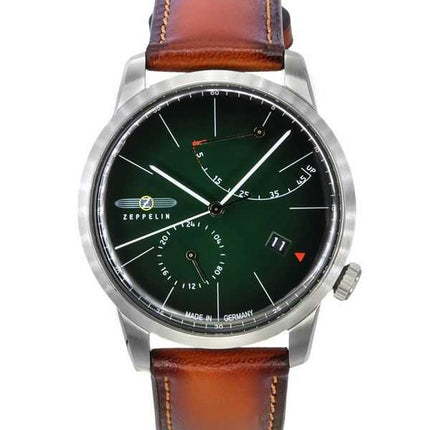 Zeppelin Flatline cinturino in pelle marrone quadrante verde scuro automatico 83664 orologio da uomo
