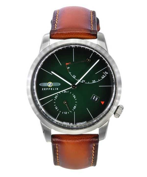 Zeppelin Flatline cinturino in pelle marrone quadrante verde scuro automatico 83664 orologio da uomo