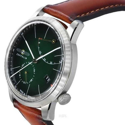 Zeppelin Flatline cinturino in pelle marrone quadrante verde scuro automatico 83664 orologio da uomo
