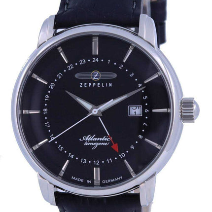 Zeppelin Atlantic quadrante nero cinturino in pelle al quarzo 8442-2 84422 orologio da uomo