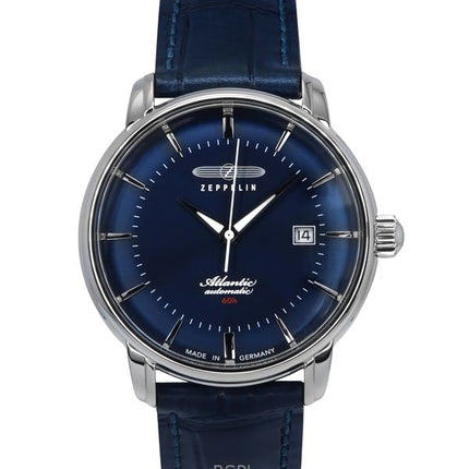 Orologio da uomo Zeppelin Atlantic con cinturino in pelle e quadrante blu automatico 84603