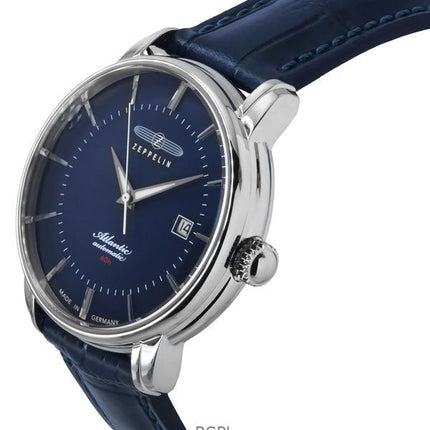 Orologio da uomo Zeppelin Atlantic con cinturino in pelle e quadrante blu automatico 84603