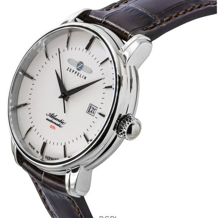 Orologio da uomo Zeppelin Atlantic con cinturino in pelle e quadrante beige completamente luminoso, automatico, 84605