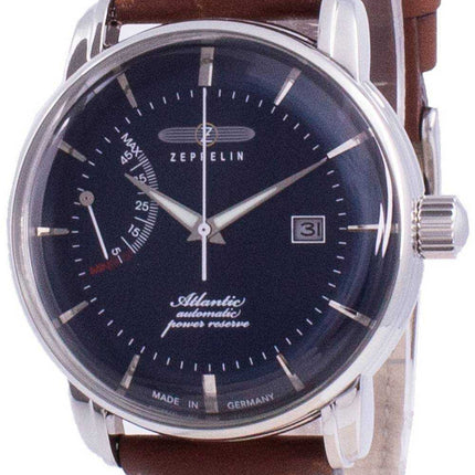 Orologio da uomo automatico con cinturino in pelle quadrante blu Zeppelin Atlantik 8462-3 84623