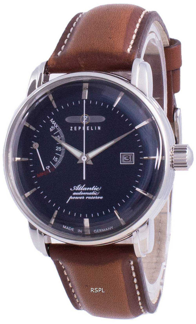 Orologio da uomo automatico con cinturino in pelle quadrante blu Zeppelin Atlantik 8462-3 84623