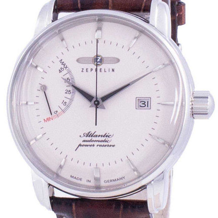 Zeppelin Atlantic quadrante bianco cinturino in pelle automatico 8462-5 84625 orologio da uomo