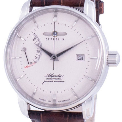 Orologio da uomo Zeppelin Atlantic con quadrante bianco e cinturino in pelle, automatico, 8462-5 84625, ricondizionato