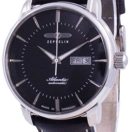 Zeppelin Atlantic quadrante nero cinturino in pelle automatico 8466-2 84662 orologio da uomo