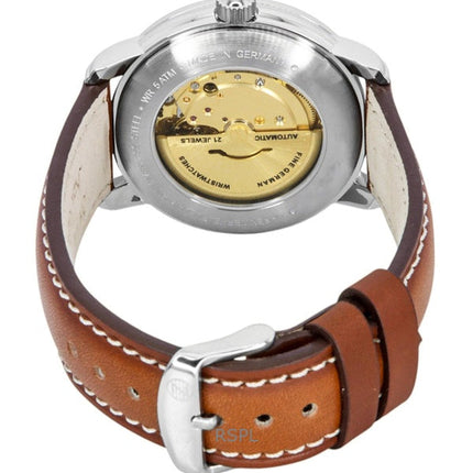 Orologio da uomo Zeppelin Atlantic con cinturino in pelle marrone e quadrante verde automatico 84664