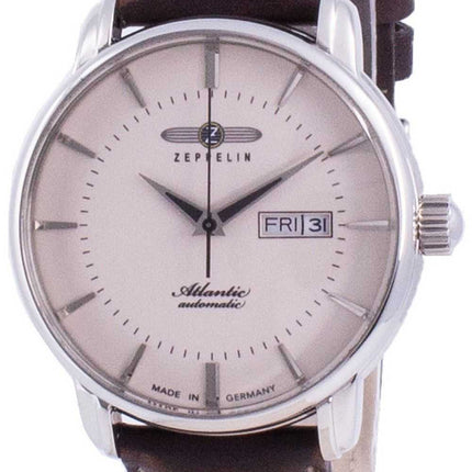 Zeppelin Atlantic quadrante beige cinturino in pelle automatico 8466-5 84665 orologio da uomo