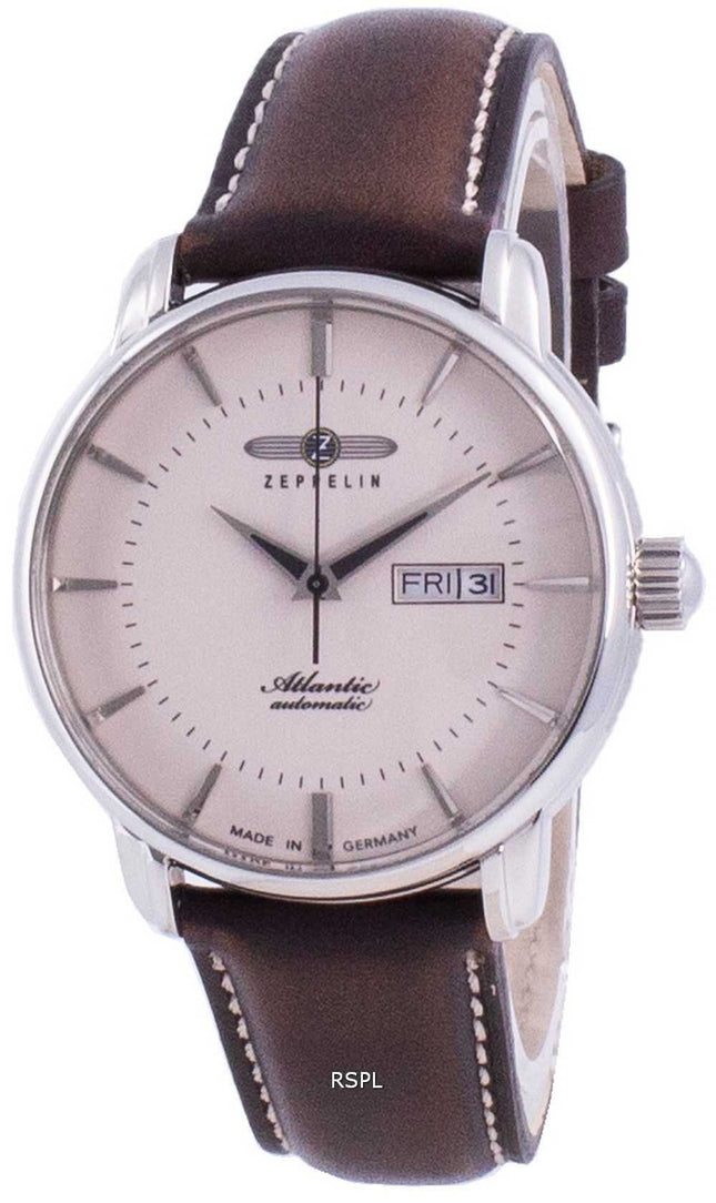 Zeppelin Atlantic quadrante beige cinturino in pelle automatico 8466-5 84665 orologio da uomo