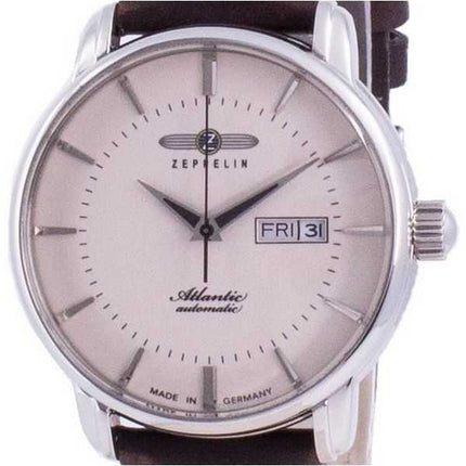 Zeppelin Atlantic quadrante beige cinturino in pelle automatico 8466-5 84665 orologio da uomo