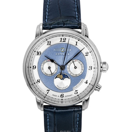 Orologio da uomo Zeppelin Friedrichshafen con cinturino in pelle blu e quadrante blu al quarzo 85363