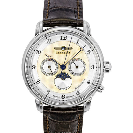 Orologio da uomo Zeppelin Friedrichshafen con cinturino in pelle marrone e quadrante dorato al quarzo 85365